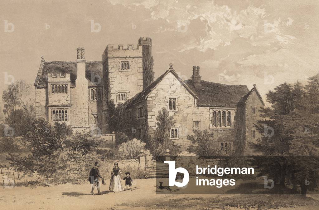 Bild von Gravur "Throwley Hall" von English School, b/w