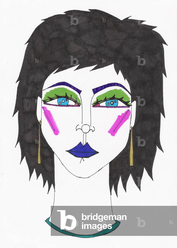 Girl with Blue EyesBlue hair (felt tip pen on paper)