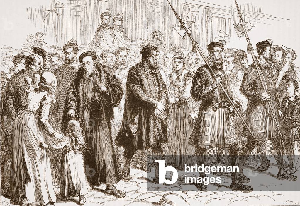 Thomas Bilney sulla sua strada al palo, illustrazione da 'The History of Protestantism 'di James Aitken Wylie 