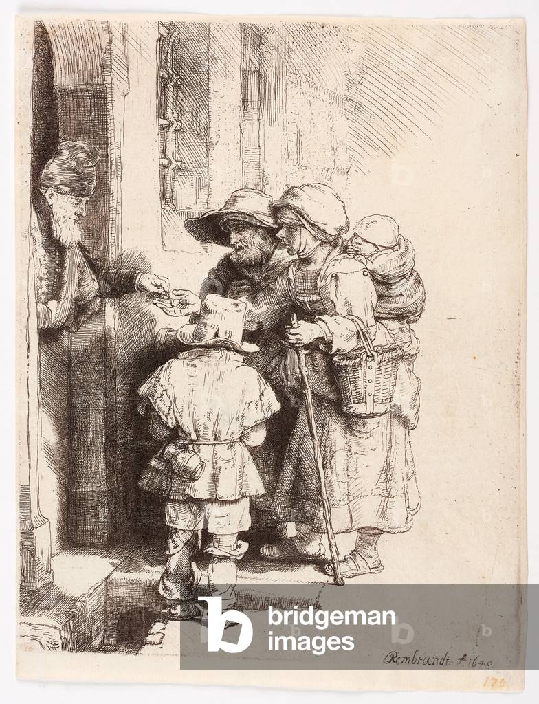Mendiants recevant l’aumône à la porte d'une maison , 1648 (Eau-forte)