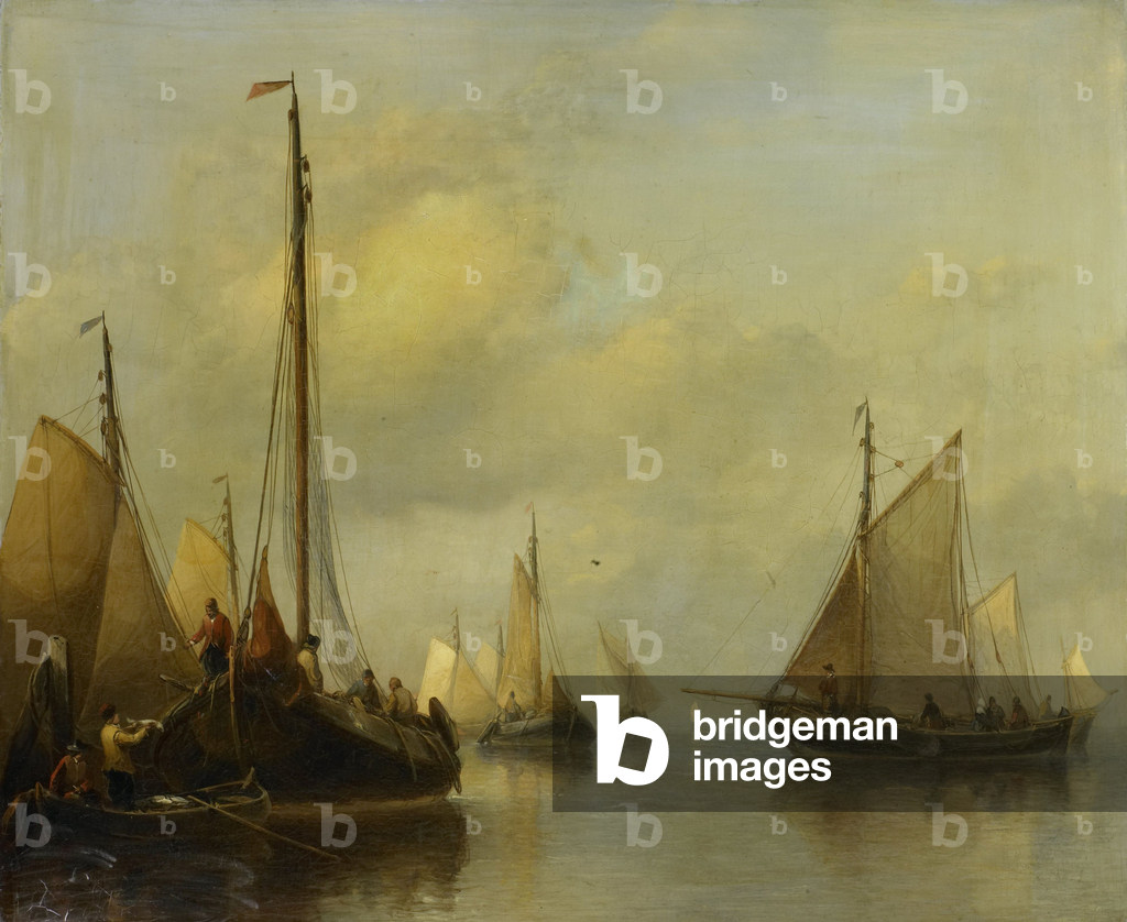 Immagine di Dipinto "Barche da pesca su acque calme" 1840 di Anthonie Waldorp