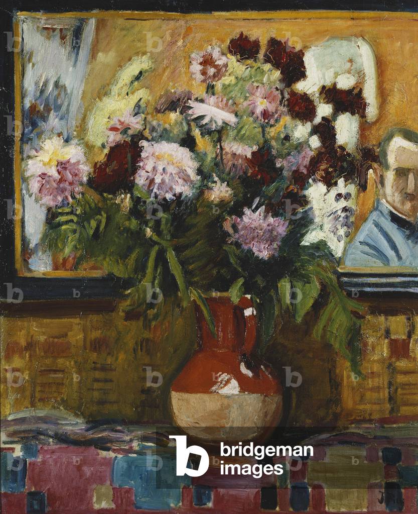 autoritratto con vaso di fiori; Autoportrait au Vase de Fleurs, (olio su pannello)