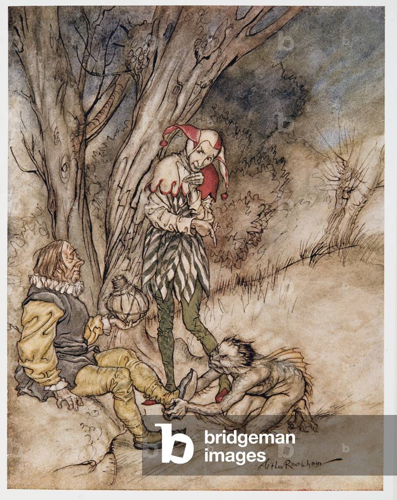 Gli bacerò il piede: mi giurerò il tuo soggetto, illustrazione da «The Tempest» di William Shakespeare, pub. 1