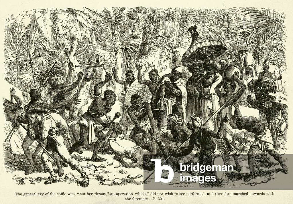 The general cry of the coffle was, "cut her throat" (engraving)