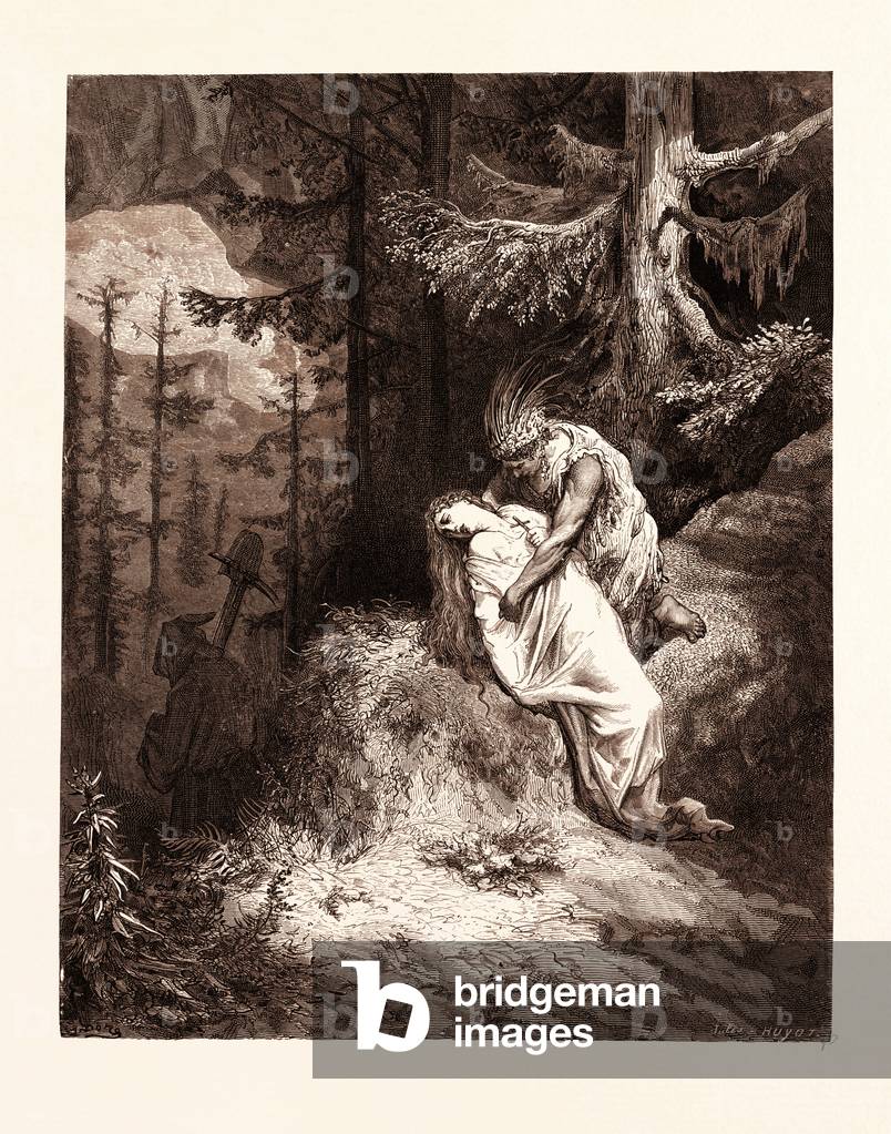La sepoltura di Atala, di Gustave Dore, 1832-1883, francese. Incisione per Atala di Chateaubriand. 1870, arte,