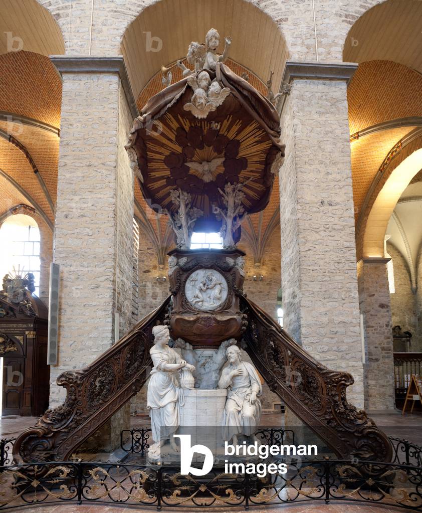 Bild von Fotografie "Stiftskirche. Innere. Kanzel. Laurent Delvaux (1696-1778). Marmor und Holz. Barock."