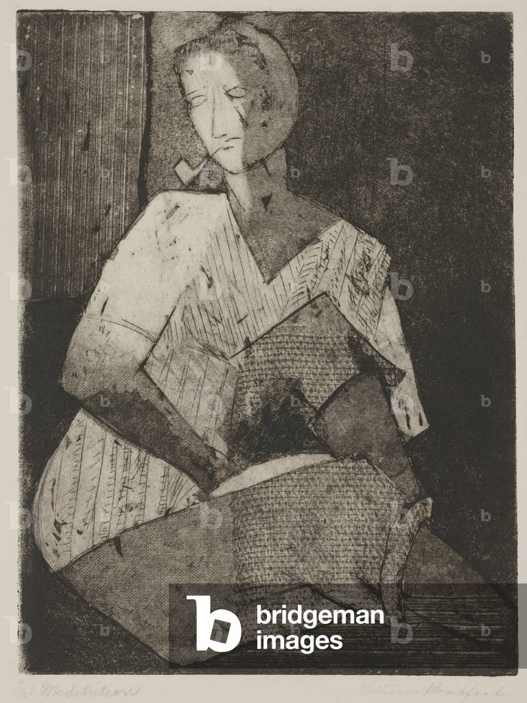 "Meditation (Aquatinta und Radierung)" von Mary Katharine Hudson Bradford, b/w