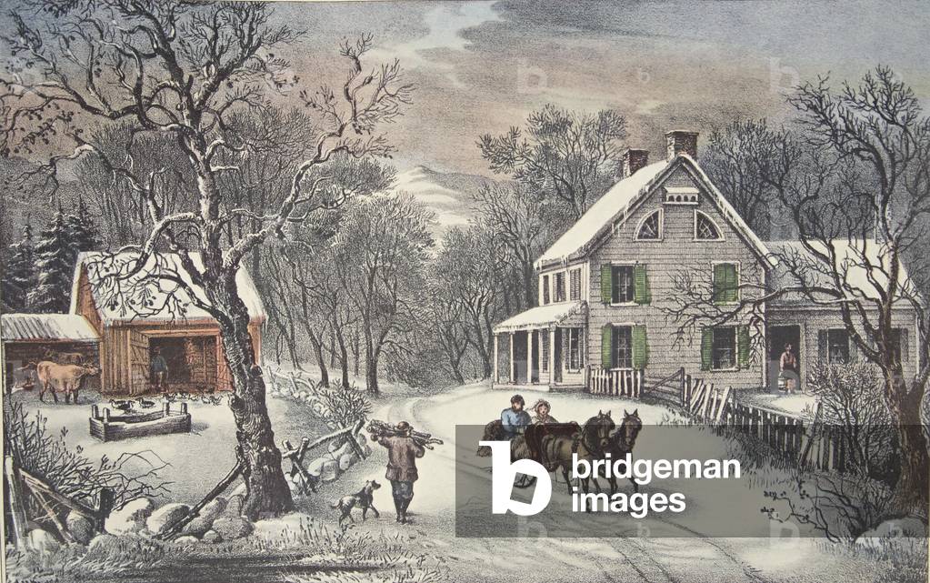 American Homestead - Winter, pub. 1868, Currier & Ives (color lito)