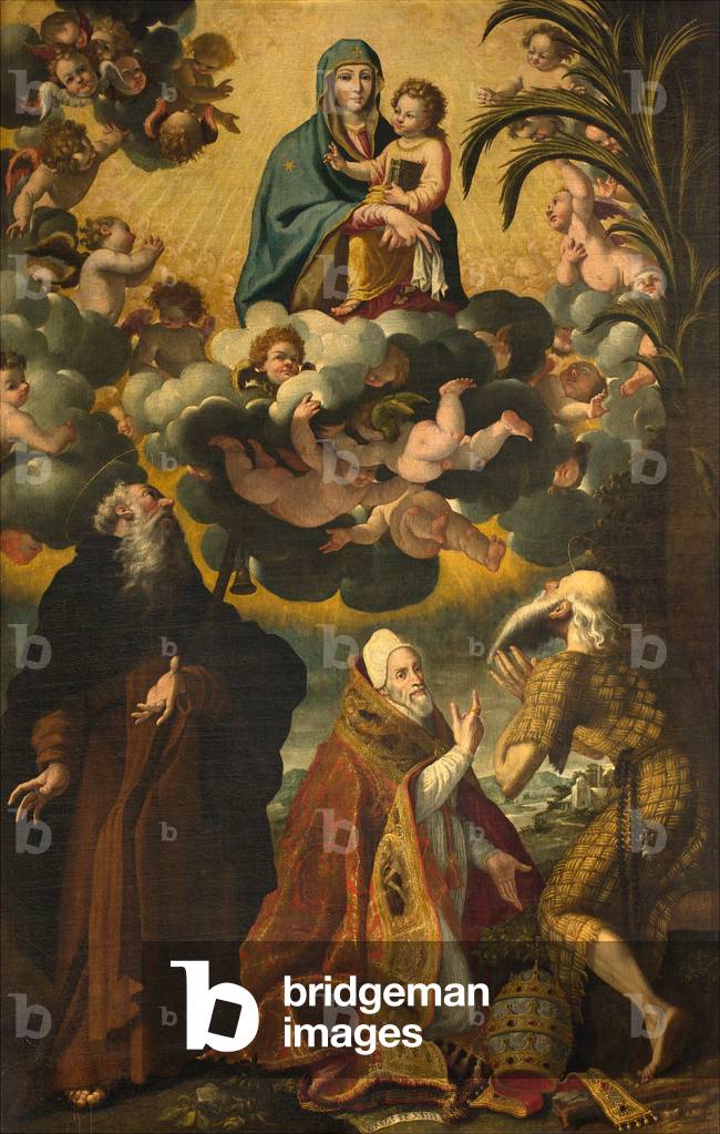 Altar des Heiligen Antonius, Madonna mit Kind und Heiligen Antonius Abt Paul Hermit und Papst Gregor XIV, Luke