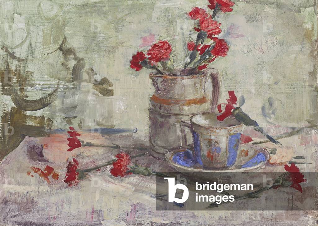 Cadmium Nelken und Blue Cup, 2005 (Tempera und Öl auf Tafel)