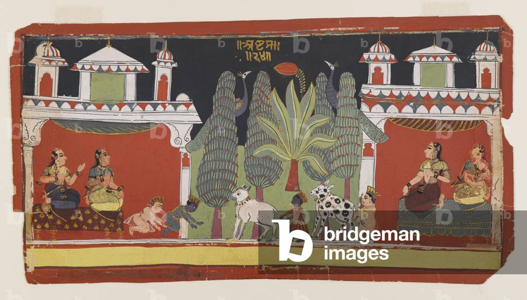 Krishna e Balarama come bambini, c.1690 (opaco w/c & oro su carta)