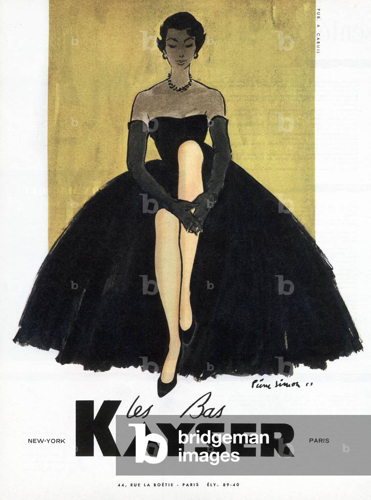Image of Print depicting French advertisement for Kayser stockings 1953 by Pierre Simon, b/w