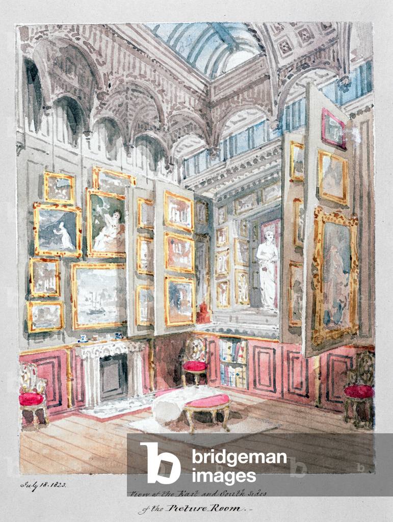 Veduta dei lati est e sud della seconda sala fotografica di Soane, 1825 circa (w/c su carta)