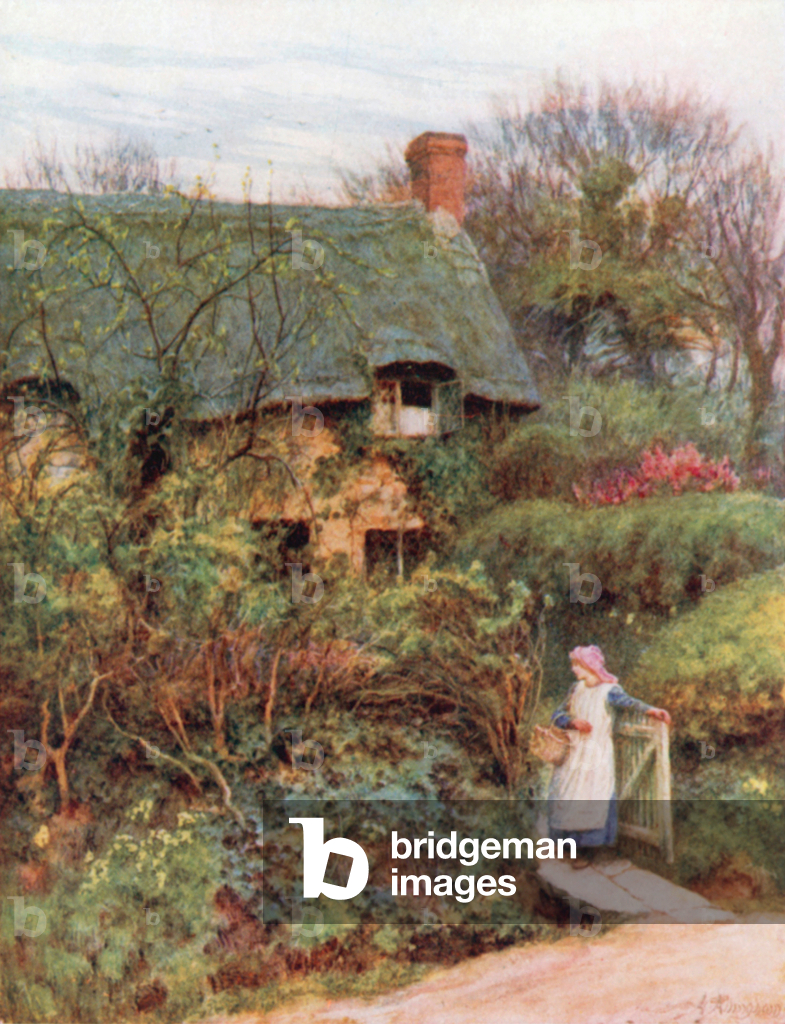 Uno dei Cottage di Lord Tennyson, Farringford (litografia a colori)
