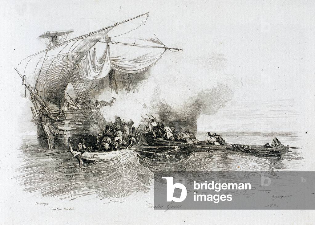 Image de Gravure représentant Pirates grecs 1838 par Alexandre Gabriel Decamps