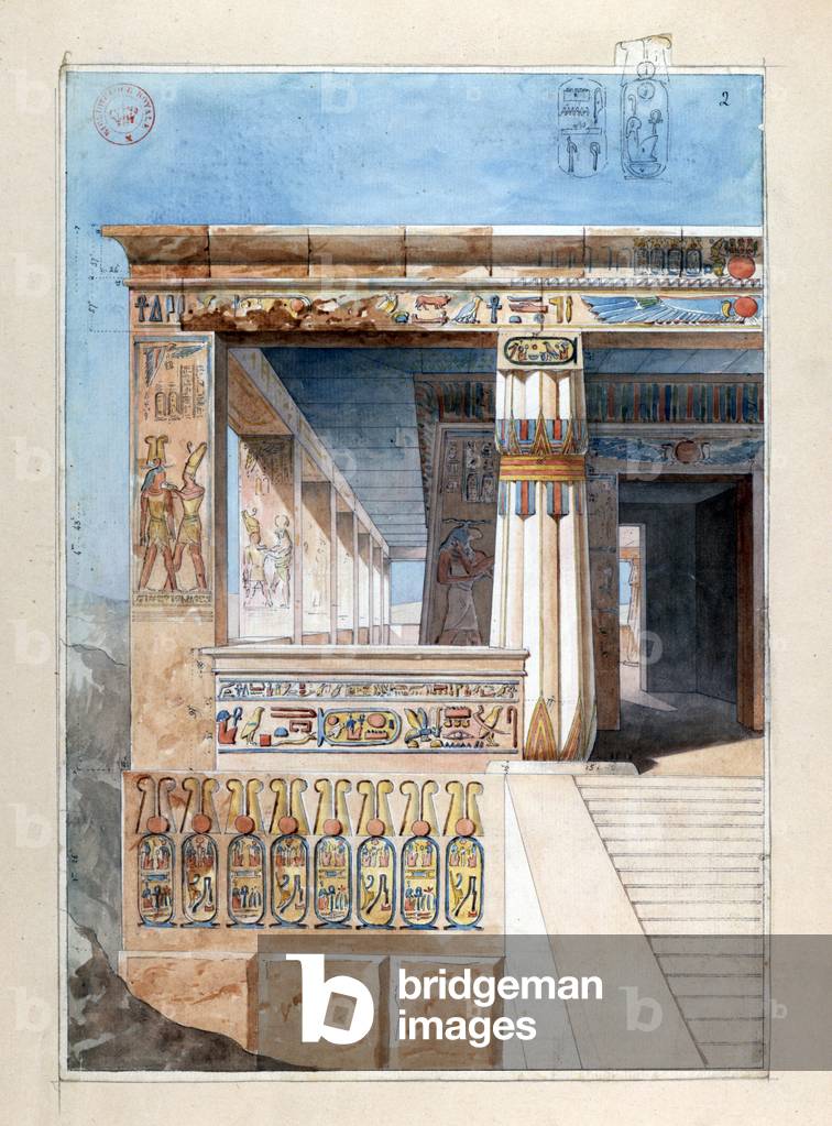 Acquerello di parte di un antico tempio egiziano. Nestor L'Hote (1804-1842) egittologo francese.