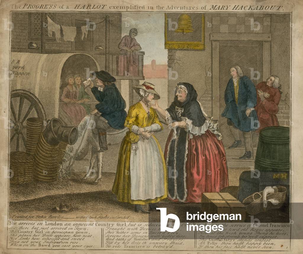 Bild von Gravur "Der Fortschritt einer Harlot beispielhaft in den Abenteuern von Mary Mackabout (farbige Gravu