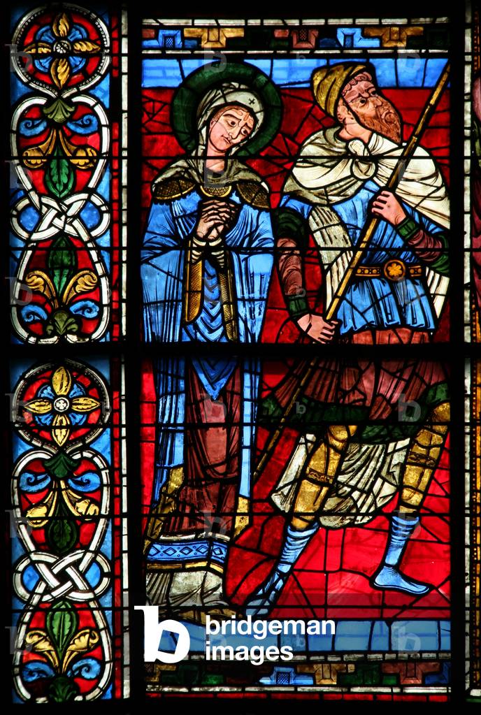 Window w0 depicting the Virgin Mary and centurion Longinius (stained glass) c.1170 by French Artist