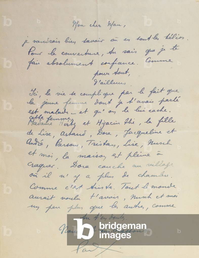 Letter to Man Ray, regarding the achievement of 'Facile', 1935 (pen & ink on paper)