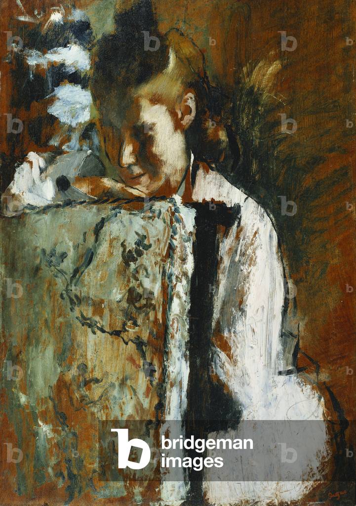 giovani ragazza seduta appoggiata contro il retro di un sedia; Jeune fille Assise Appuyee au Dossier d'un faut