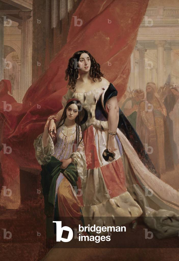 "Porträt der Gräfin Y. P. Samoilova Abschied vom Ball mit ihrer Adoptivtochter Paccini Pavlovic Briullov (1799