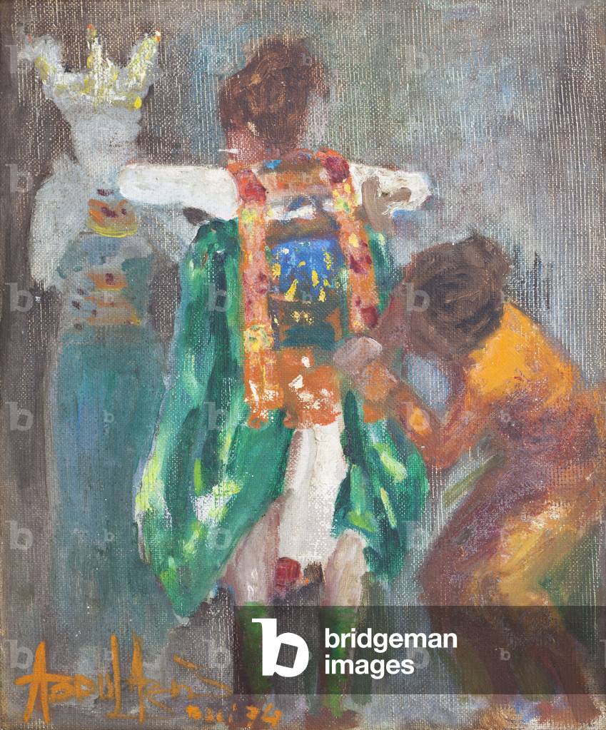 Immagine di Dipinto "Due ballerini che si vestono" 1974 di Abdul Aziz