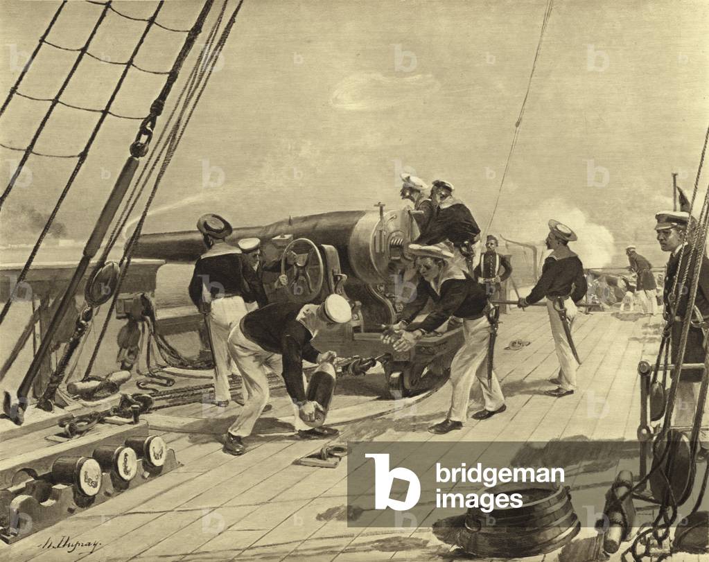 Bild von Gravur "Bombardierung von Alexandria" von Henri-Louis Dupray, b/w