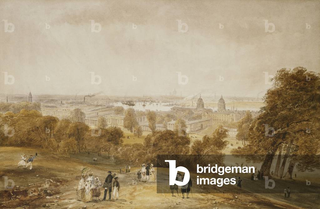 Bild von Zeichnung "Ein Blick auf London von Greenwich" von James-Pattison Cockburn, b/w