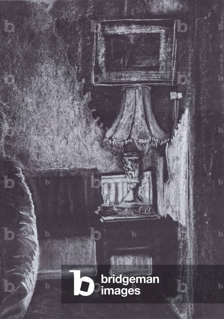 Lampe bei Kerzenschein beleuchtet, 1997 (Pastell auf Papier)