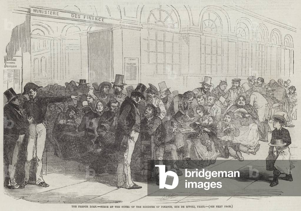 il francese prestito, Scena al Hotel del Ministro delle Finanze, rue de Rivoli, Parigi (incisione)