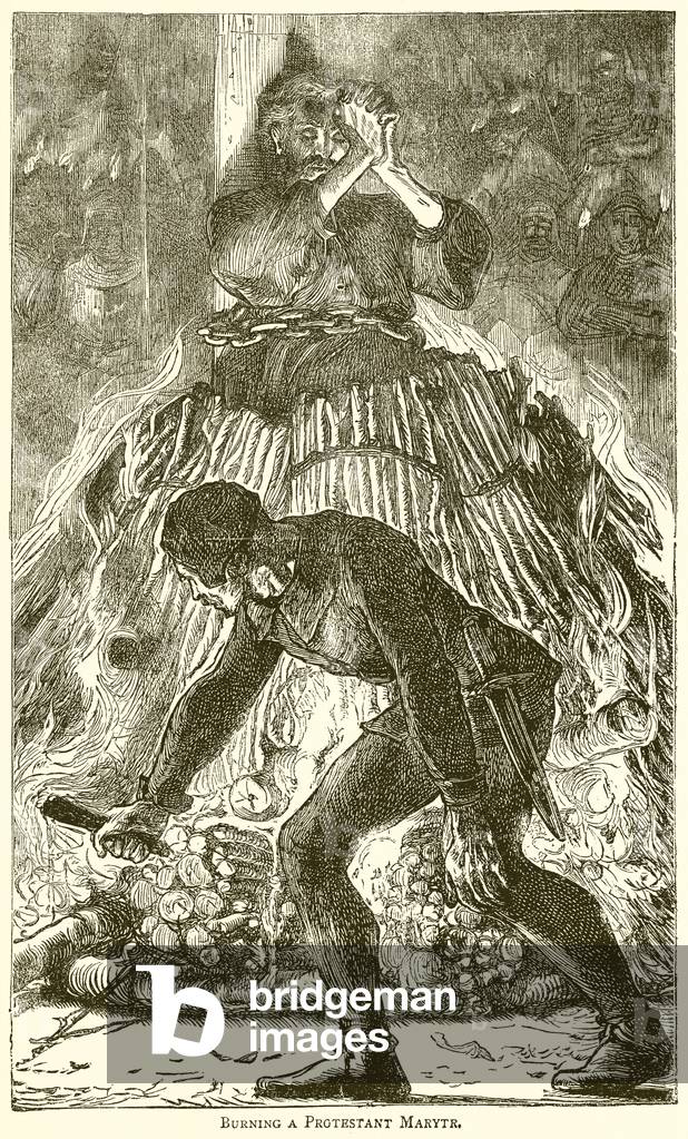 Bruciare un protestante marytr (incisione)