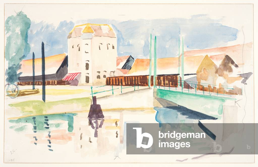 Ponte ed edifici, XIX secolo (grafite e w/c su carta tessuta)