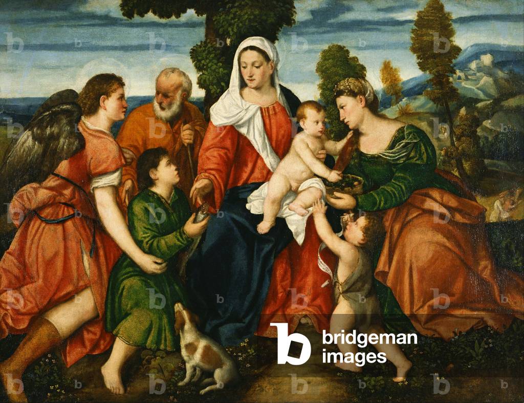 Image de Peinture représentant La Sainte Famille avec Tobie et l'Ange par Bonifazio de' Pitati