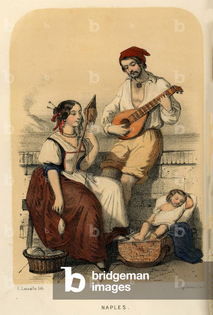 Immagine di Stampa "Abitanti di Napoli" 1850 di Louis Simon Lassalle
