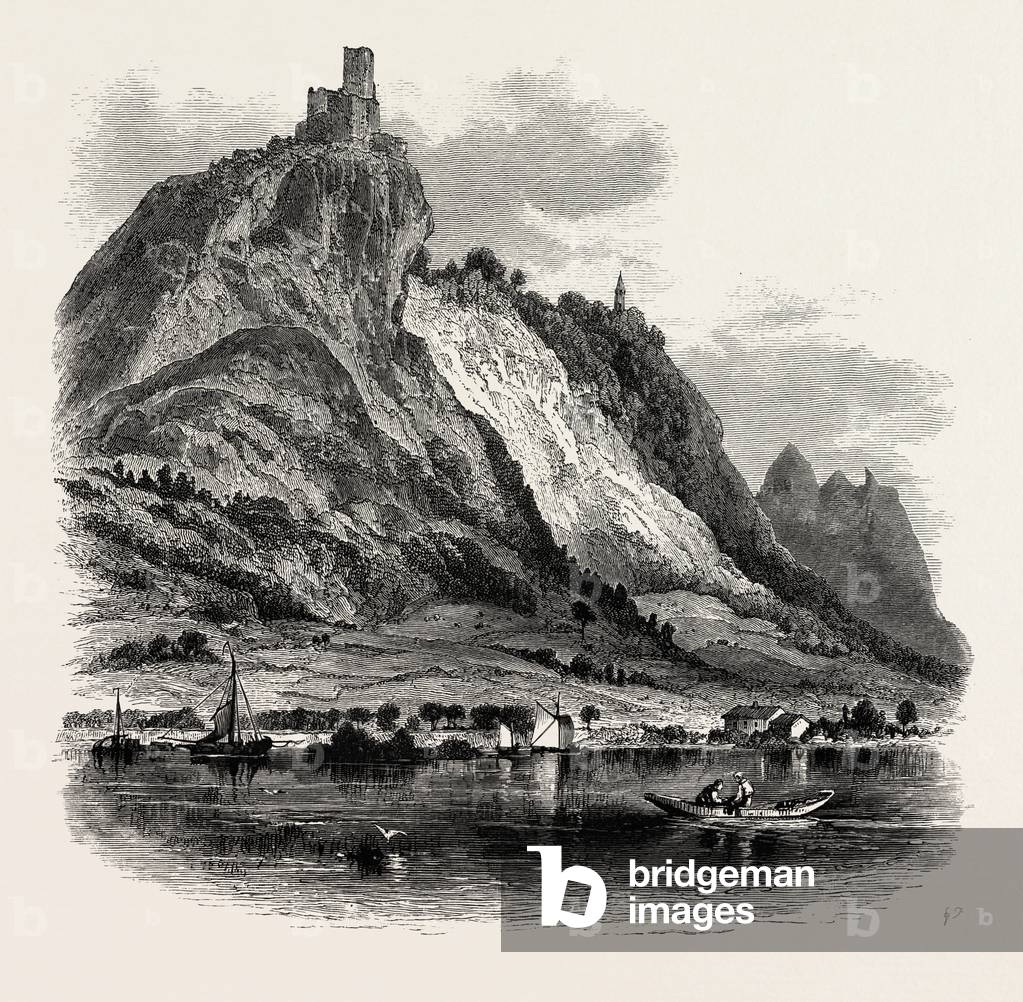 Bild von Gravur "Drachenfels. Der Rhein", b/w