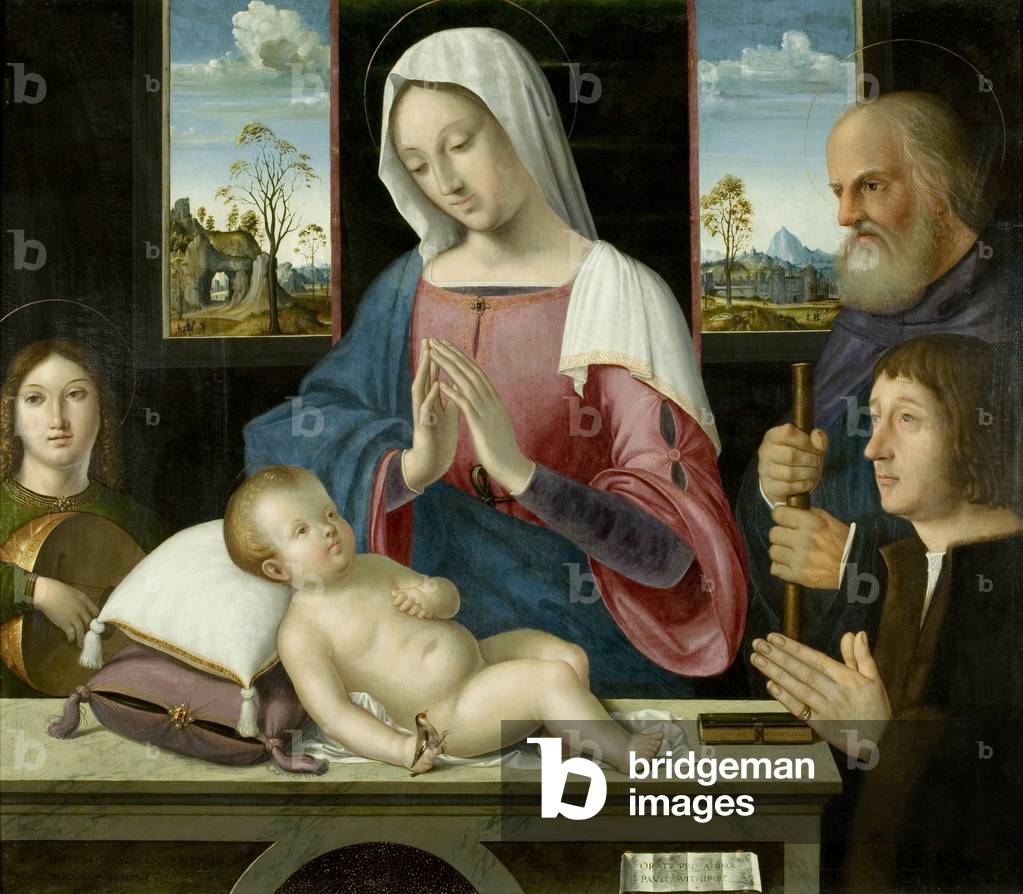 madonna col bambino con san joseph e donatore, pannello centrale del withypool trittico, 1514 (olio su tela su