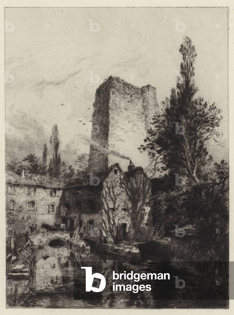 "Castello di Oxford (acquaforte)" di Alfred-Louis Brunet-Debaines, b/w