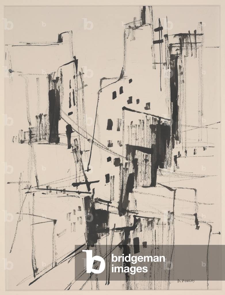 Image de Dessin représentant Uptown (plume et encre avec lavis sur papier) par Dorothy Poulos, b/w
