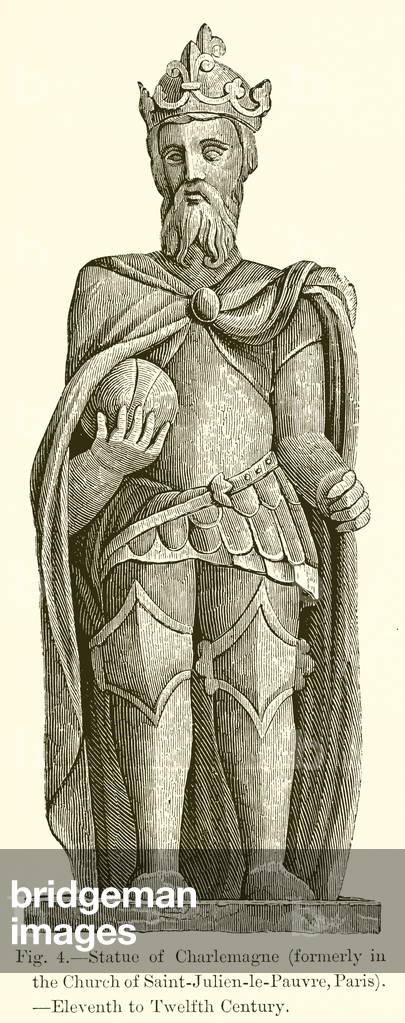 Statue of Charlemagne (engraving) by French Artist, b/w
