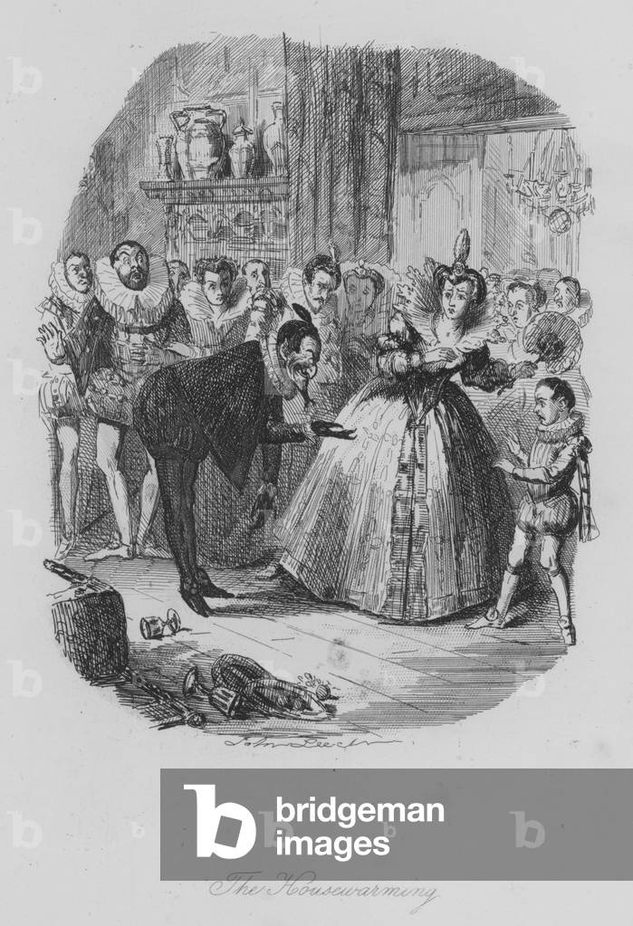 The Housewarming (engraving) by John Leech, b/w