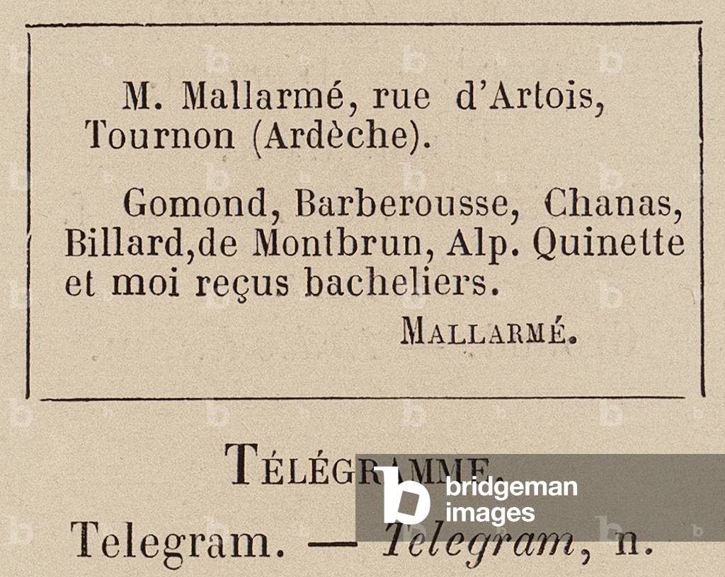 Le Vocabulaire Illustre: Telegramme; Telegram (engraving) by European Artist