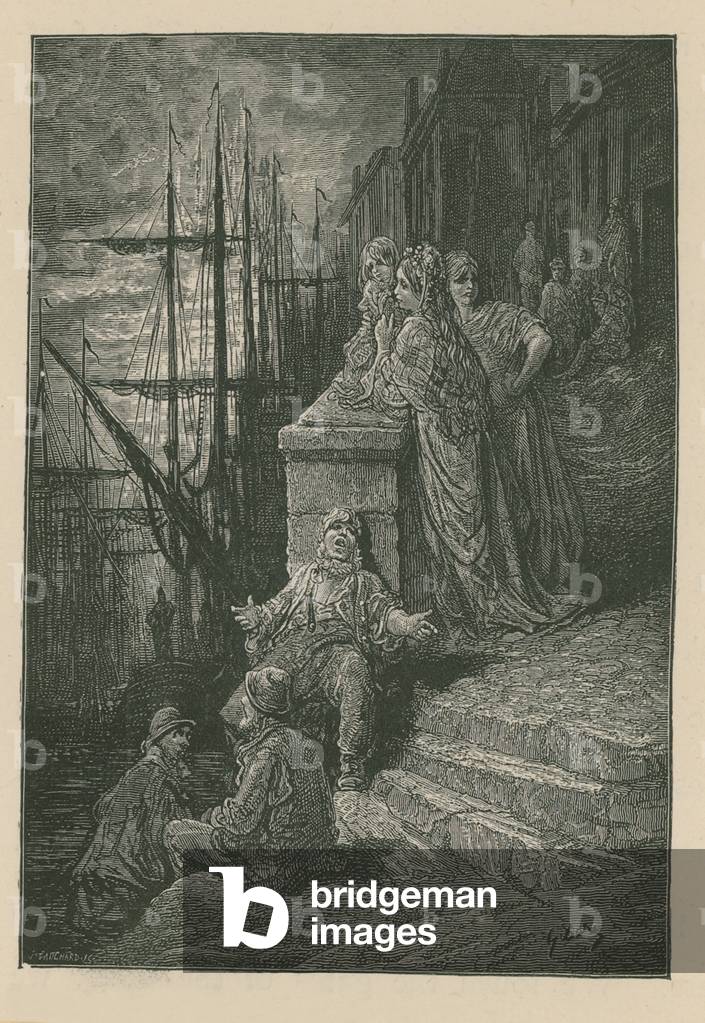 Famille de Waterman sur un vol de marches au bord de la Tamise (gravure)