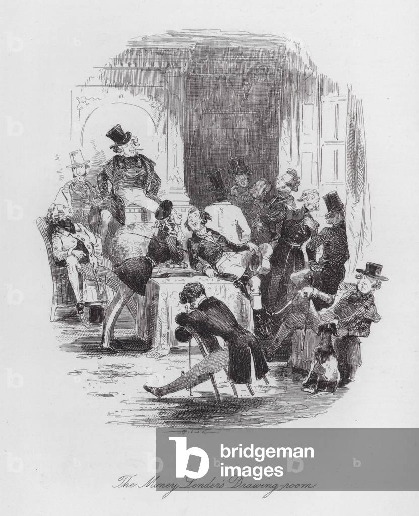 "Der Salon des Geldverleihers (Gravur)" 1801 von Hablot Knight Browne