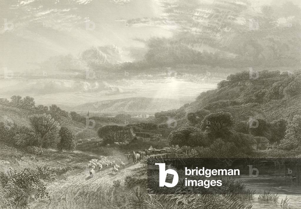"Tramonto nel Sussex (incisione)" di English School, b/w