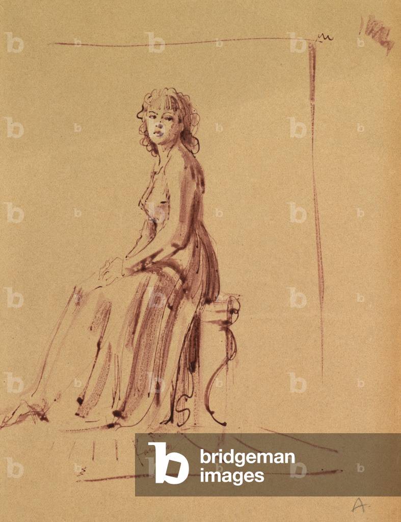Immagine di Disegno "Studio di una donna seduta (inchiostro)" di Alfred Kingsley Lawrence