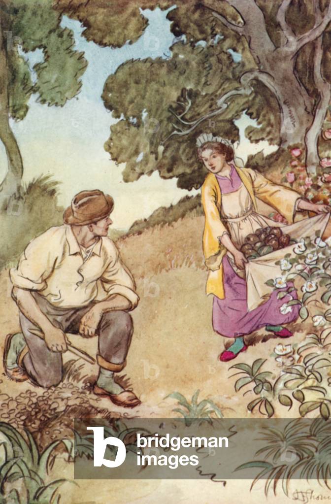 "Illustrazione per J M Barrie' s The Ammirable crichton (colore lito)" di Hugh Thomson