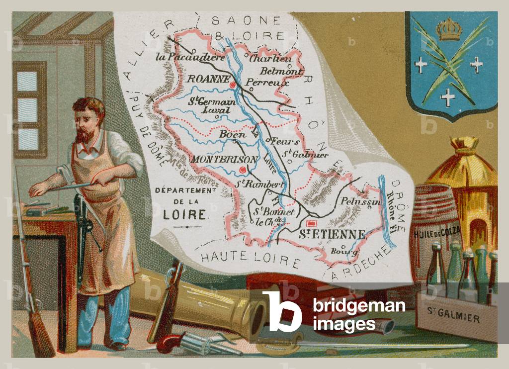 "Dipartimento della Loira nella Francia centrale (cromolito)" 1801 di French School