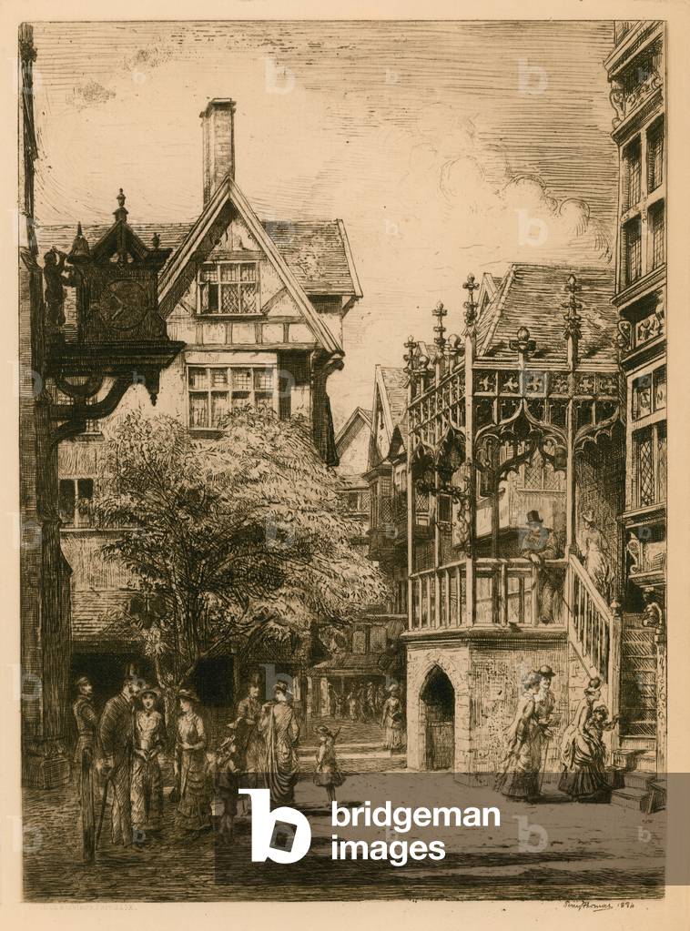 "Die Internationale Gesundheitsausstellung in South Kensington: die alte Londoner Straße (Gravur)" von English
