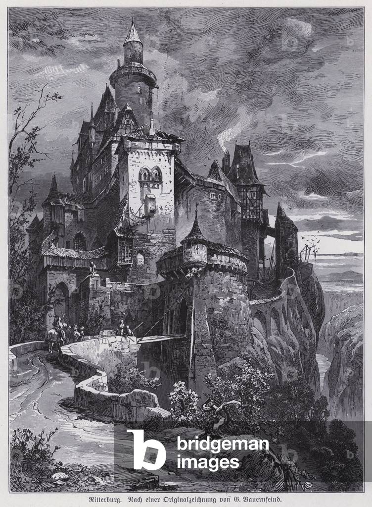 "Castello di un cavaliere tedesco medievale (incisione)" 1801 di Gustave Bauernfeind