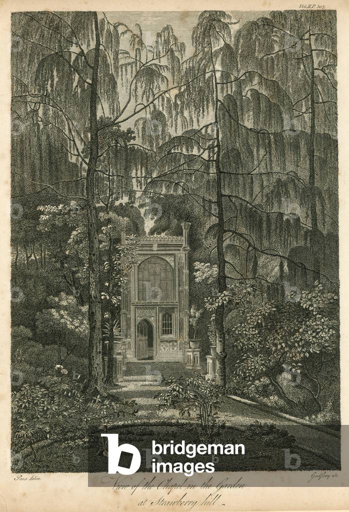 Veduta del chapel nel giardino a Strawberry Hill, Twickenham, Londra (incisione)